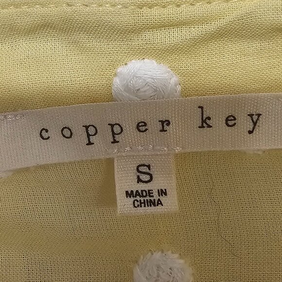 NWT Copper Key Yellow White Embroidered Polka Dot Button Down Blouse Coquette S - Picture 8 of 12